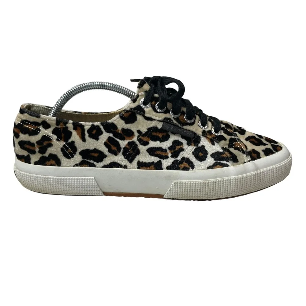 Superga 2750 Cotu Leopard Print Low Top Sneakers Tan Black White Women Mens